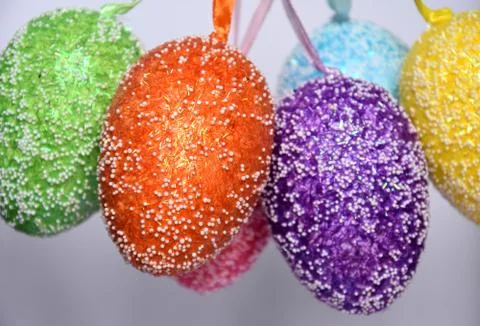 Bunch of colourful panted plastic easter eggs Stock Photos