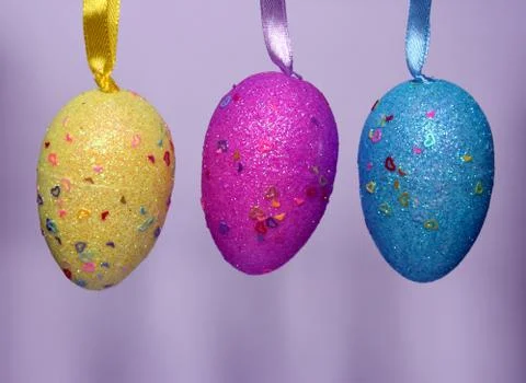 Bunch of colourful panted plastic easter eggs Stock Photos