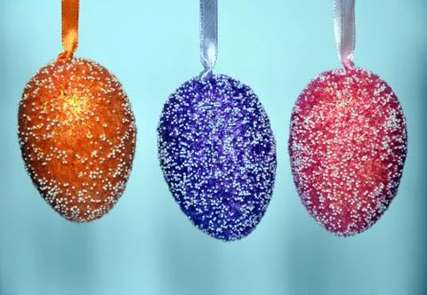 Bunch of colourful panted plastic easter eggs Stock Photos