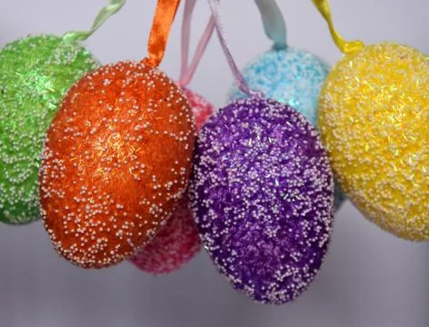 Bunch of colourful panted plastic easter eggs Stock Photos