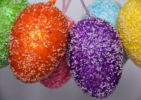 Bunch of colourful panted plastic easter eggs Stock Photos