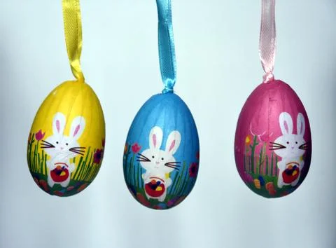 Bunch of colourful panted plastic easter eggs Stock Photos