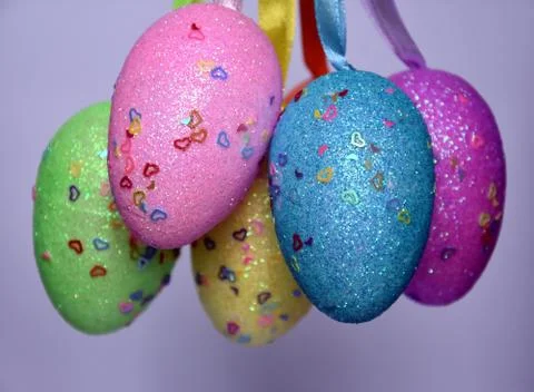 Bunch of colourful panted plastic easter eggs Stock Photos