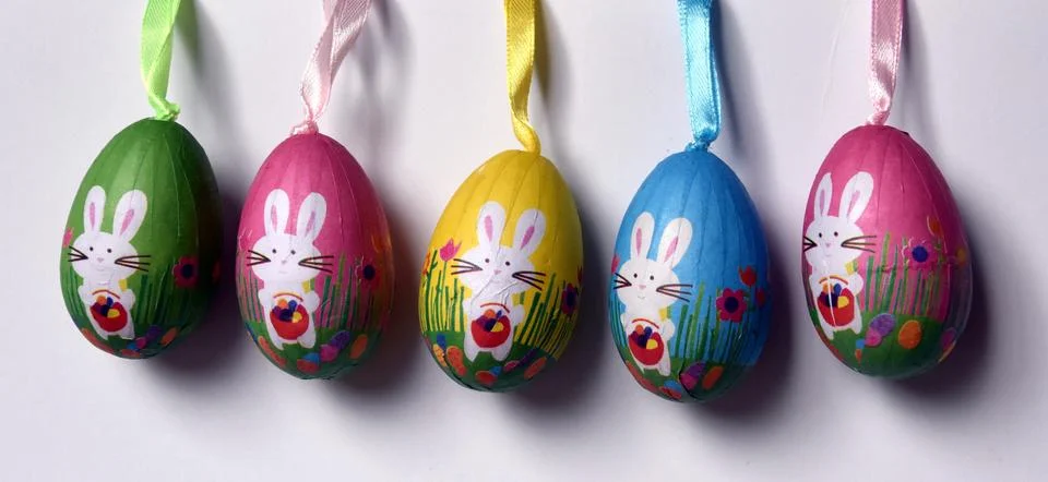 Bunch of colourful panted plastic easter eggs Stock Photos