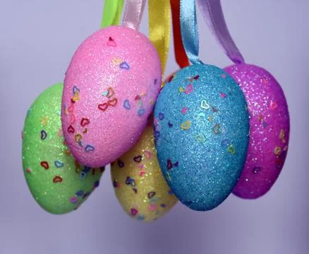 Bunch of colourful panted plastic easter eggs Stock Photos