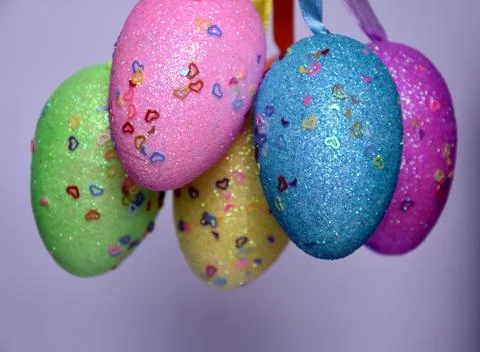 Bunch of colourful panted plastic easter eggs Stock Photos
