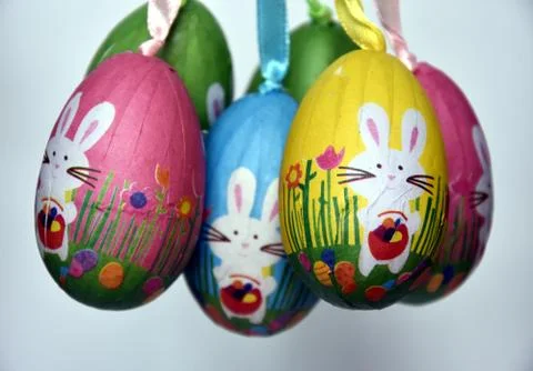 Bunch of colourful panted plastic easter eggs Stock Photos