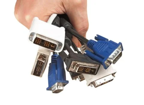 Bunch of computer cables with  sockets in hand Stock Photos