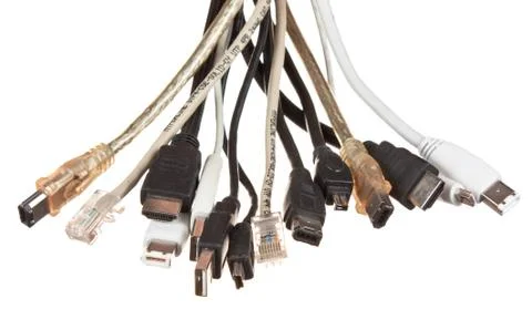 Bunch of computer cables with sockets Stock Photos