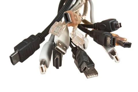 Bunch of computer cables with sockets Stock Photos