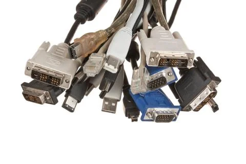 Bunch of computer cables with sockets Stock Photos