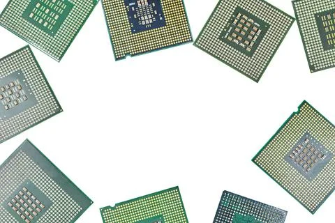 Bunch of CPU, central processor units, isolated background Stock Photos
