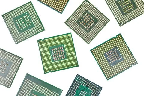 Bunch of CPU, central processor units, isolated background Foto stock