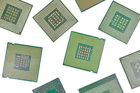 Bunch of CPU, central processor units, isolated background Stock Photos