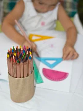 The bunch of crayons Stock Photos