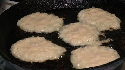 A Bunch of Deep-fried Potato Pancakes, Homemade, Delicious, Dinner Stock Footage 300761203