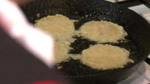 A Bunch of Deep-fried Potato Pancakes, Homemade, Delicious Stock Footage 300761228