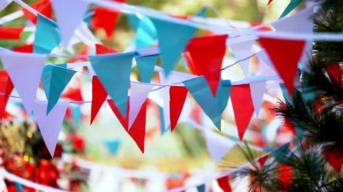 A bunch of flags are hanging from a tree Stock Footage 304779913