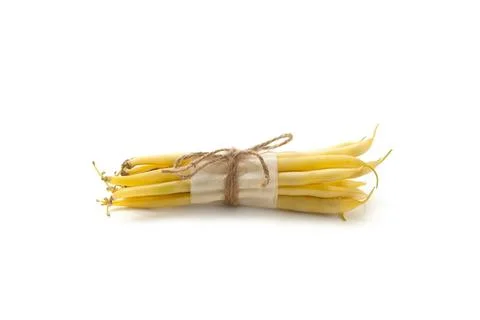 Bunch of flat runner bean pods heap isolated on white background. . Stock Photos