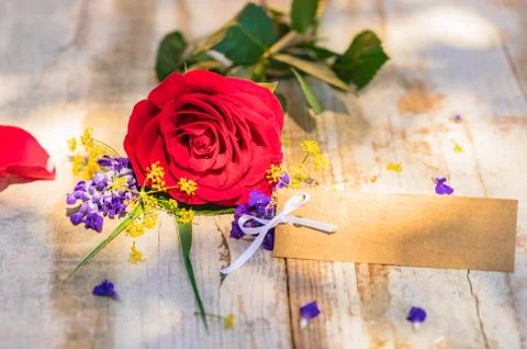 Bunch of flowers with empty tag Stock Photos