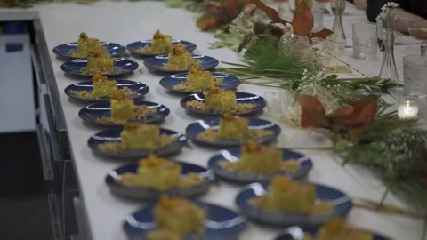 A bunch of food on a table Stock Footage 155453604