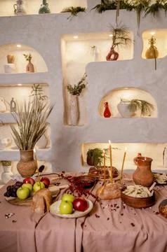 A bunch of food on a table Stock Photos