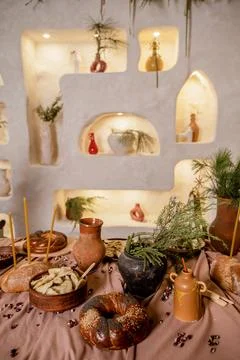 A bunch of food on a table Stock Photos
