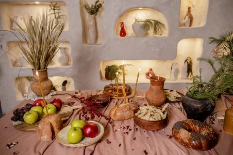 A bunch of food on a table Stock Photos