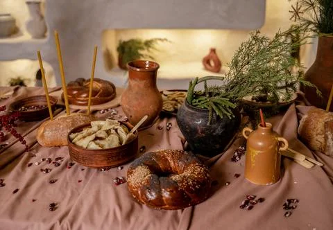 A bunch of food on a table Stock-Fotos