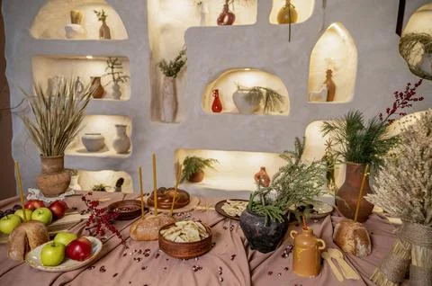 A bunch of food on a table Stock Photos