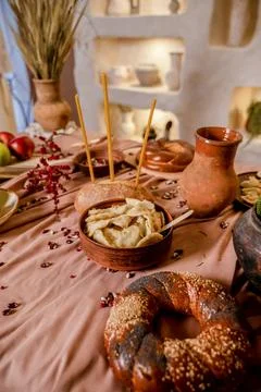 A bunch of food on a table Stock Photos