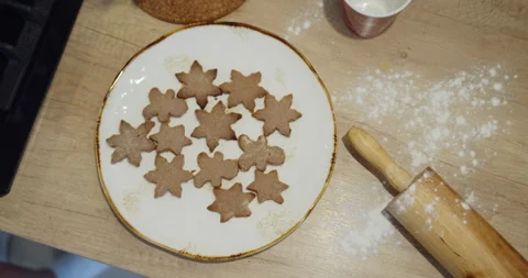 Bunch of gingerbread cookies on a plate close-up. Stock Footage 146116367