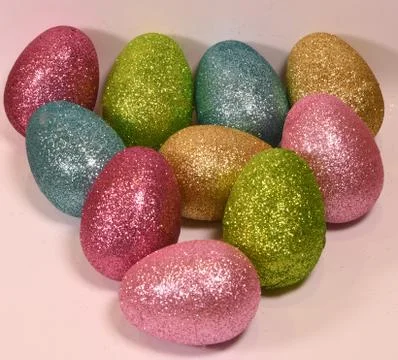 Bunch of Glittering Colored Easter Eggs Stock Photos