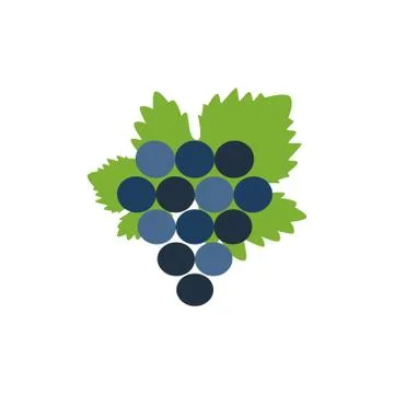 Bunch of grapes with leaf flat on white background. Vector illustration. Stock Illustration