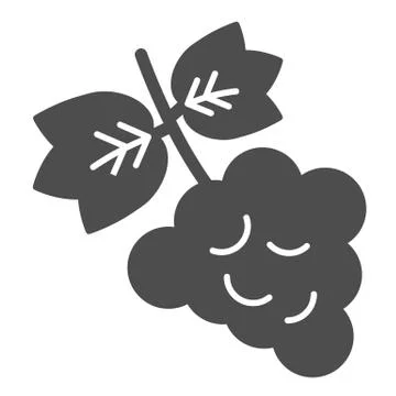 Bunch of grapes solid icon. Grapevine with leaf wine label glyph style pictogram Illustrazione stock