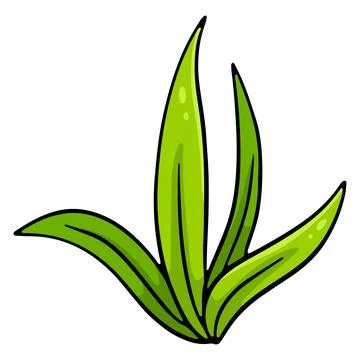 Bunch of green fresh grass. Long leaves of grass. Cartoon style. Stock Illustration