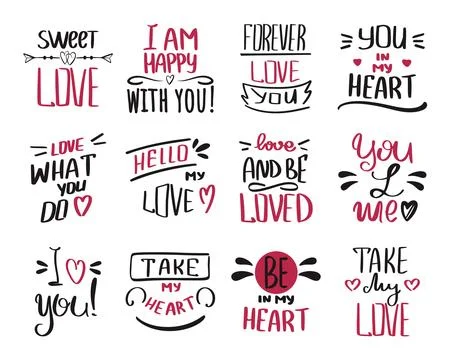Bunch hand drawn quotes about love vector illustrations Stock Illustration