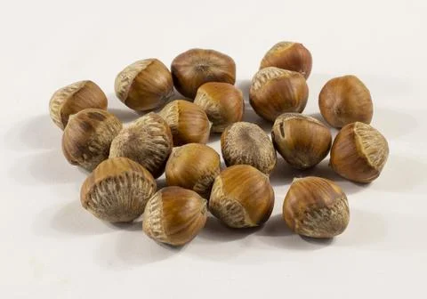Bunch of hazelnuts isolated on white Stock Photos