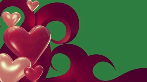 A bunch of hearts on green background and green screen animated chromakey Видео 335129799