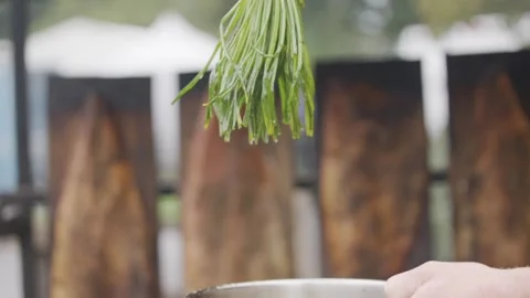 A bunch of herbs are being sprinkled on top of some food Stock Footage 301629516