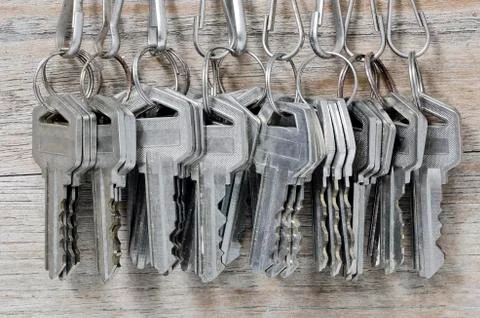 Bunch of  keys hang on the  wall Stock Photos