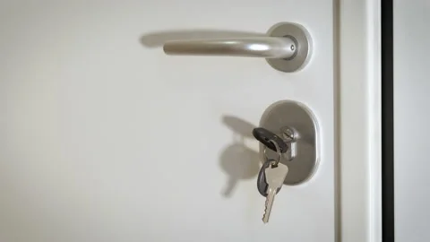 Bunch of keys into hotel door. 動画素材 231924919