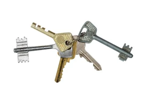 Bunch of keys isolated on white Stock Photos