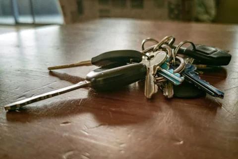 Bunch of keys with keyring Stock Photos