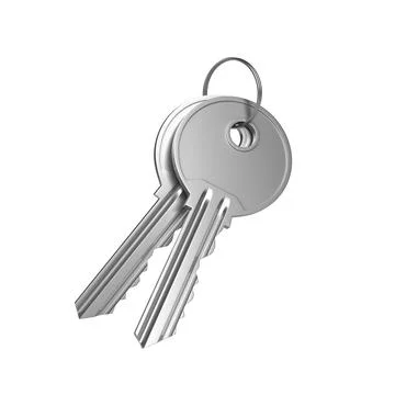 Bunch of keys with ring isolated on white background. 3d render illustration Stock Illustration