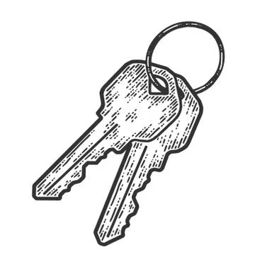 Bunch of keys. Sketch scratch board imitation. Black and white. Stock Illustration