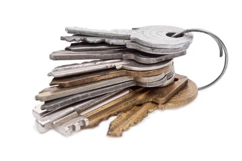 Bunch of keys on white background Stock Photos