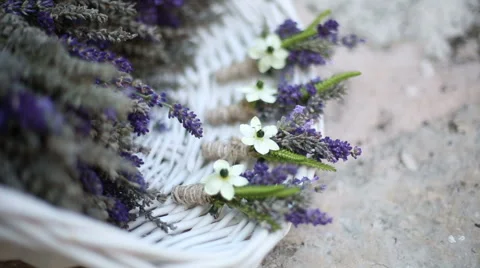 Bunch of lavender in a white basket Stock Footage 44876746
