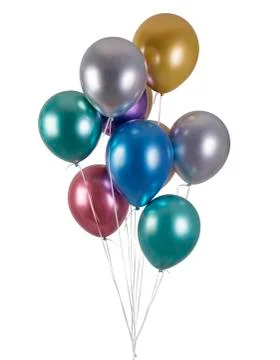 A bunch of multi-colored metallized balloons and golden stars Stock Photos