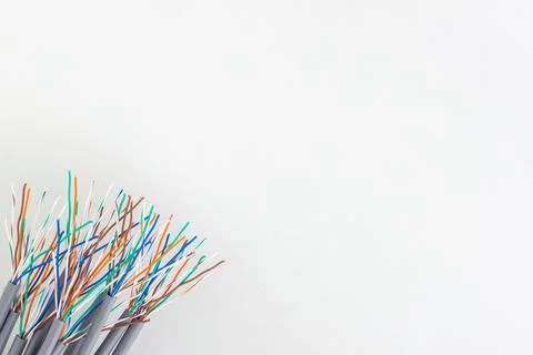 Bunch of multicolored wires on a white surface Stock Photos